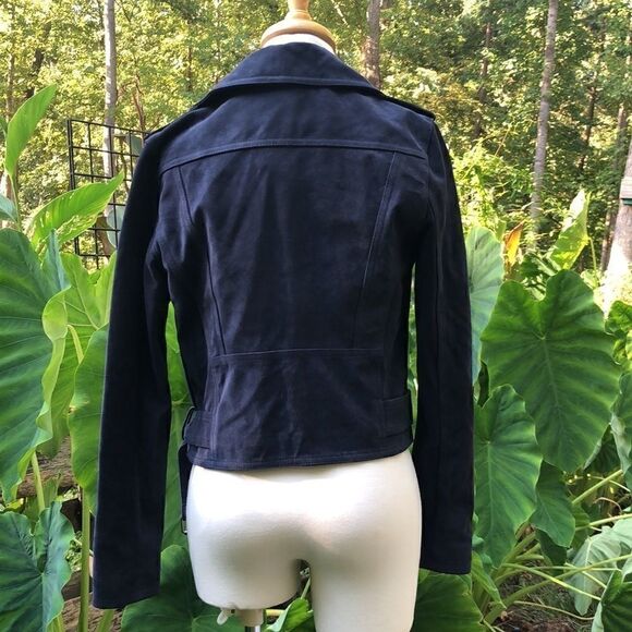 Parker Suede Moto Leather Jacket in Blue - Picture 3 of 16
